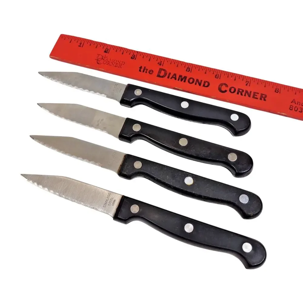 Set of 4 VTG Pairing Knives with Black Handles Serrated 3 in Blades